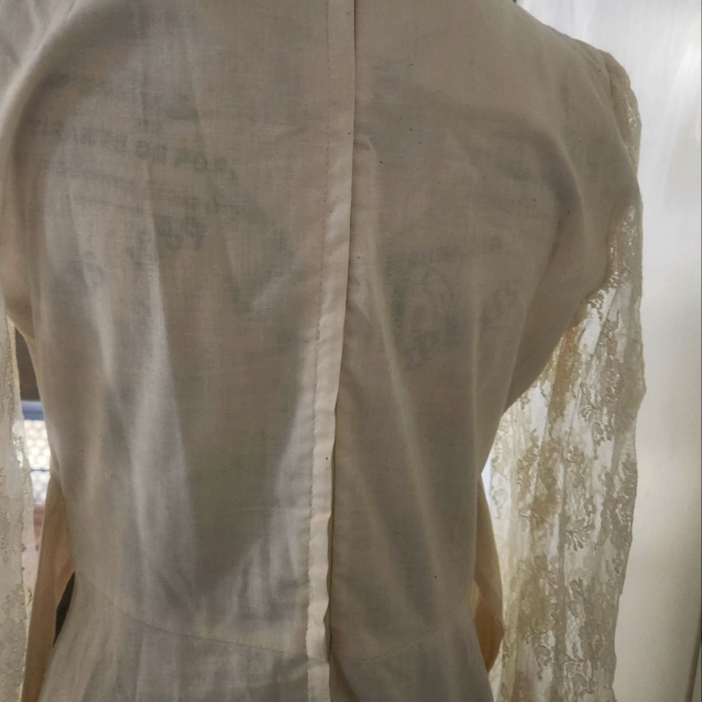Vintage Gunne Sax Style Elegant Green and Cream Lace Maxi Dress - Picture 6 of 6